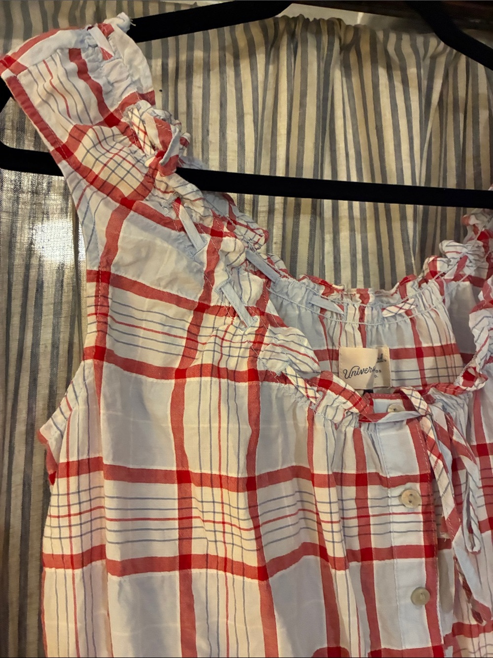 Universal Thread White and Red Plaid Ruffle Button-Front Tank - Picture 5 of 9